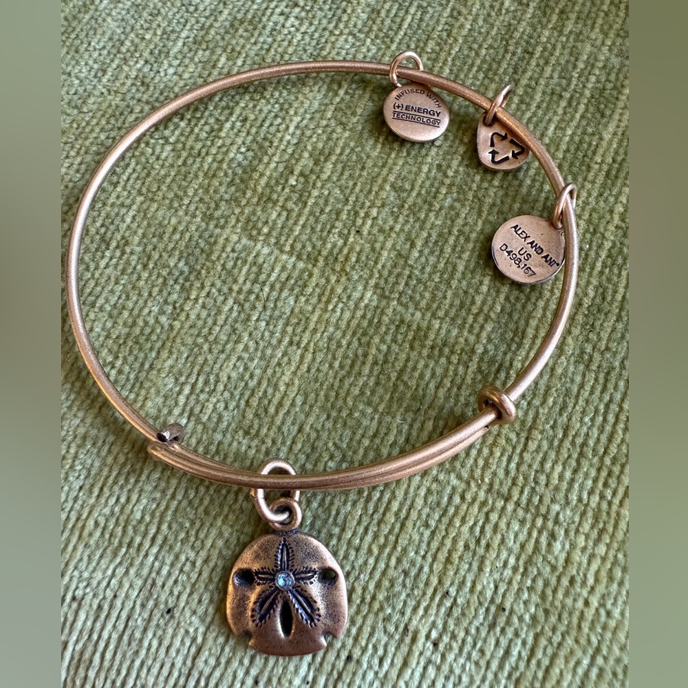 Alex and Ani Gold Bangle Bracelet with Sand Dollar Charm